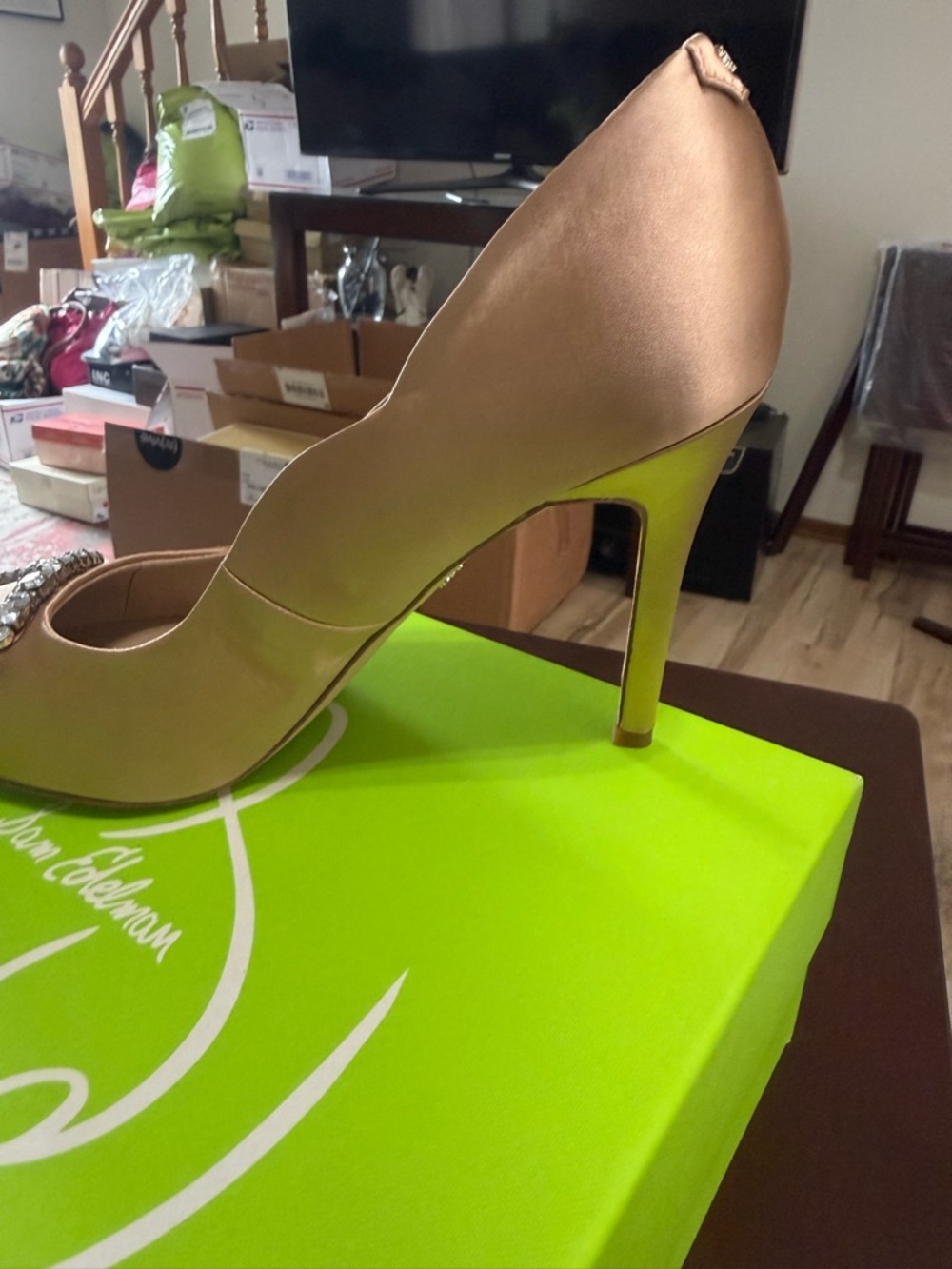 Sam Edelman Blush Satin Pointed-Toe Pump with Crystal Buckle - Picture 7 of 11